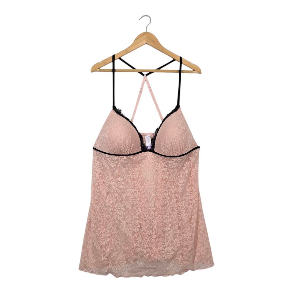 Secret Treasures Chemise 2X Rose Blush Lace Strappy Coquette Romantic
